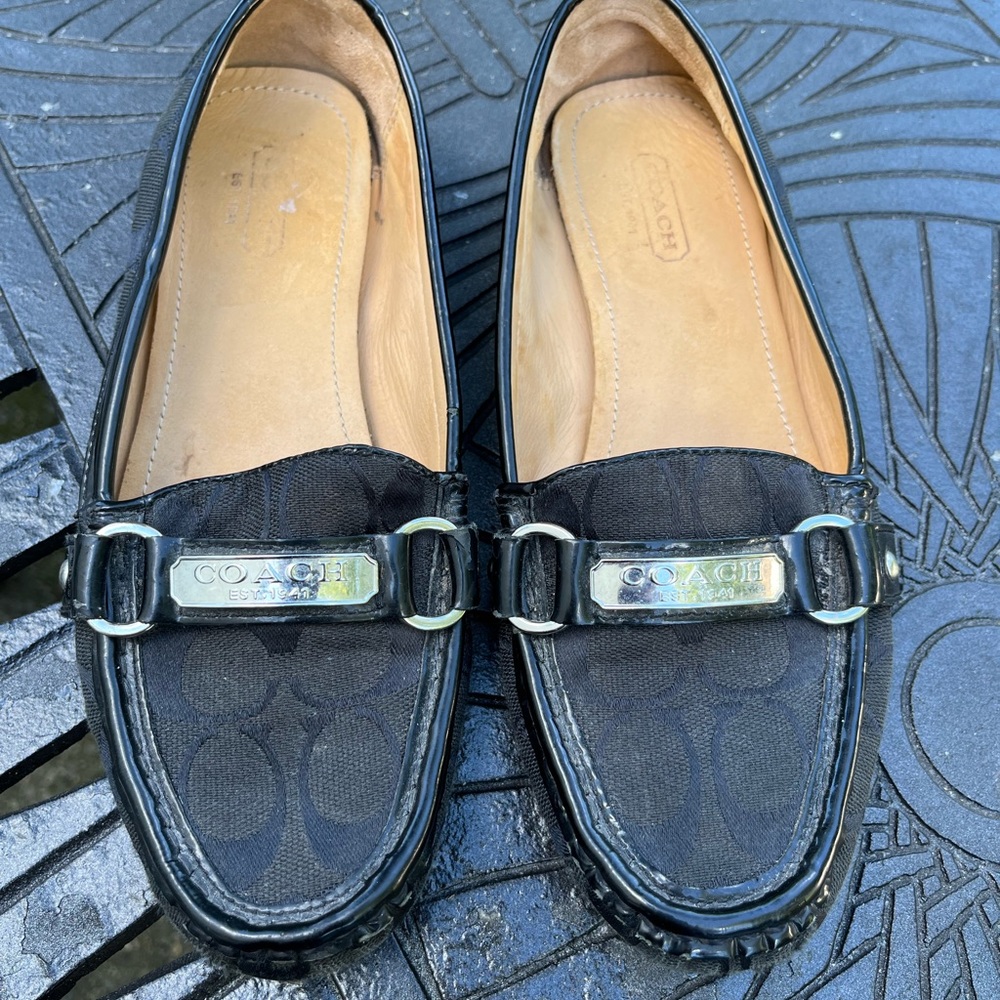 Coach Felisha Womens Sz 7.5 leather& fabric loafers slip on shoes black